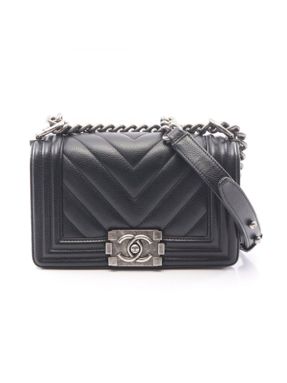 Chanel Shoulder Bag Boy Small Black Caviar Leather Boy Stitch Chain